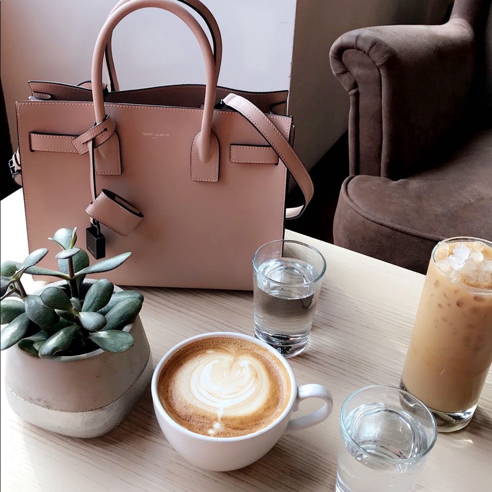 YSL Sac de Jour Baby in Smooth Leather in Pale Pink